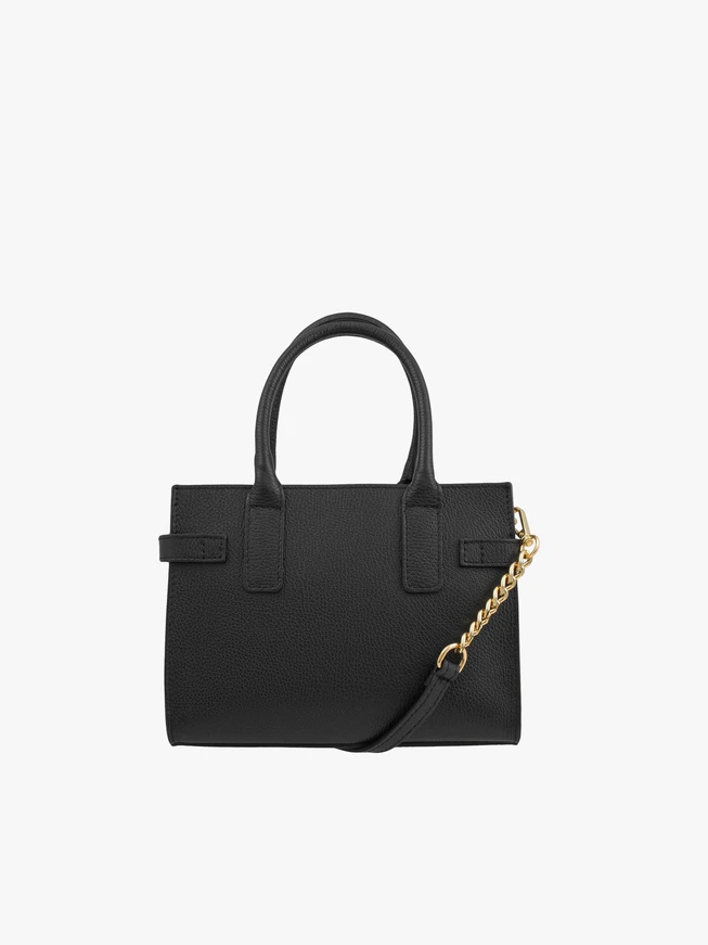 Schwarze Handtasche aus klassisch genarbtem Leder