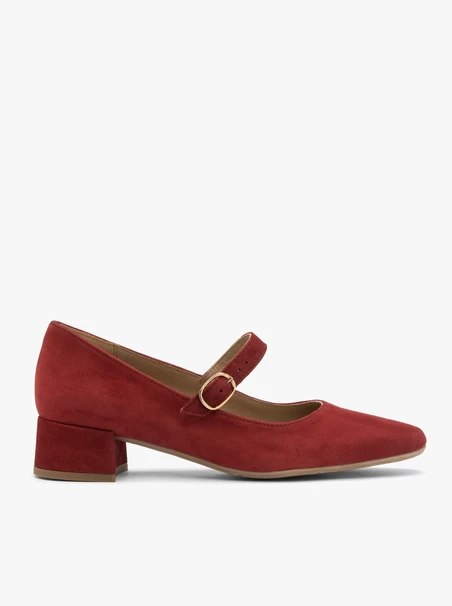 Kastanienbraune niedrighackige Pumps