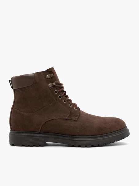 Dunkelbraune kombinierte Lederstiefel