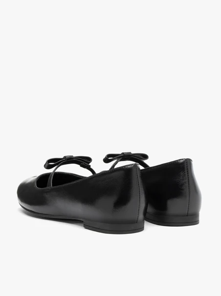 Schwarze Leder Riemchenballerinas