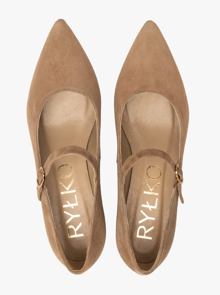 Hellbraune Pumps mit festem Absatz