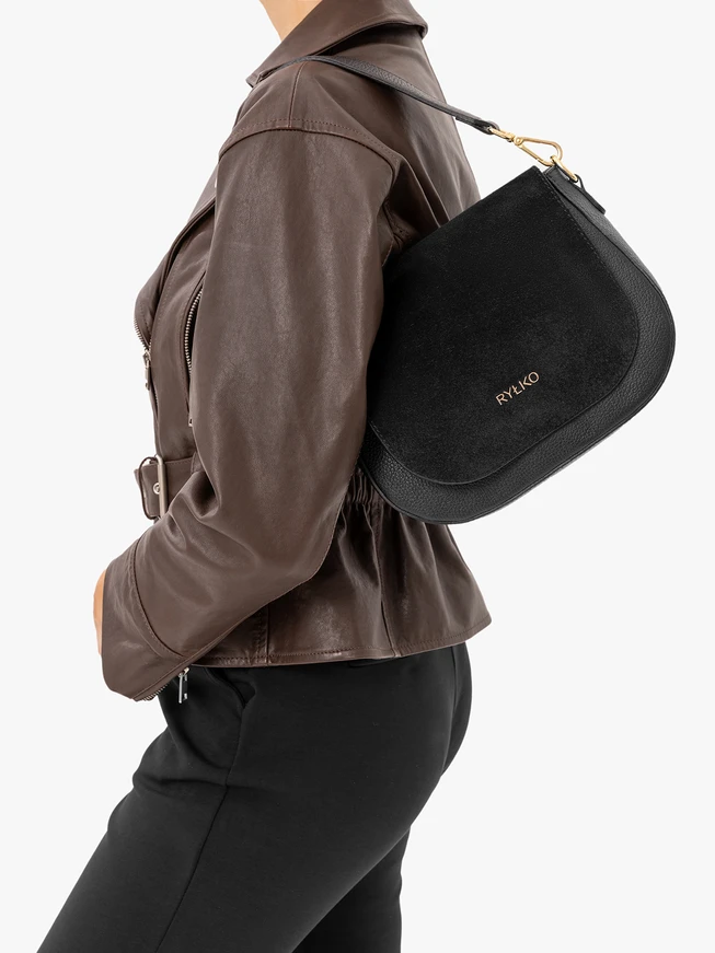 Handtasche aus schwarzem Leder und Velours