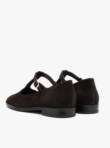 Dunkelbraune T-Bar-Ballerinas