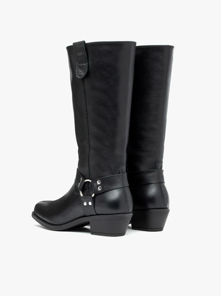 Schwarze Biker-Stiefel aus genarbtem Leder