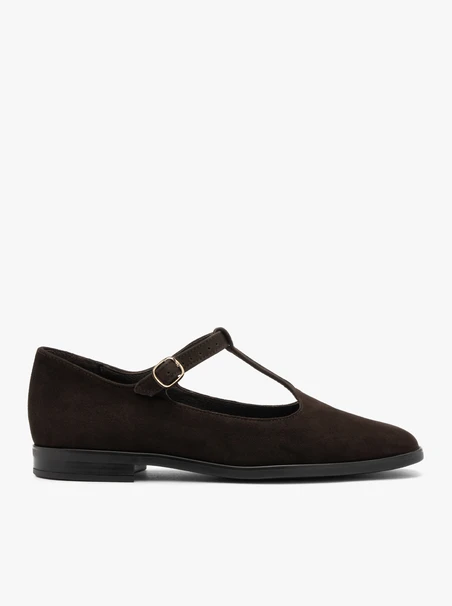 Dunkelbraune T-Bar-Ballerinas