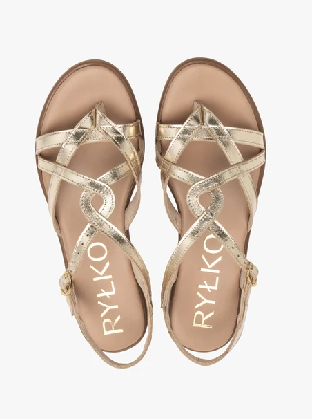 Flache Damen-Sandalen aus Platin