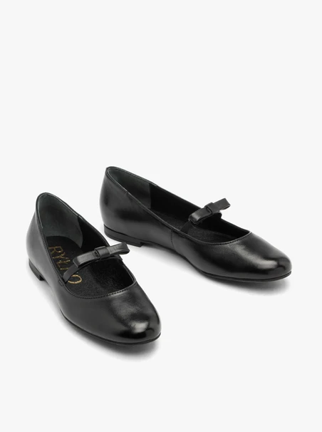 Schwarze Leder Riemchenballerinas