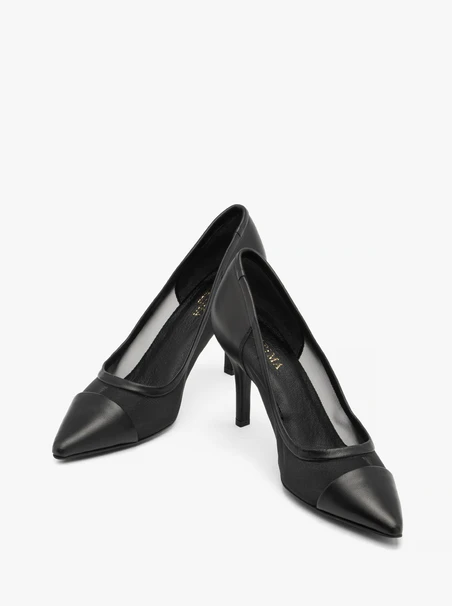 Schwarze Netz-Pumps für Frauen