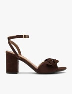 Dunkelbraune Damensandalen mit abnehmbarer Schleife