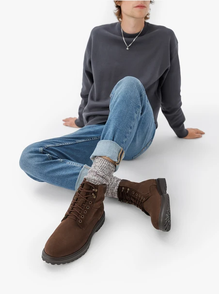 Dunkelbraune kombinierte Lederstiefel