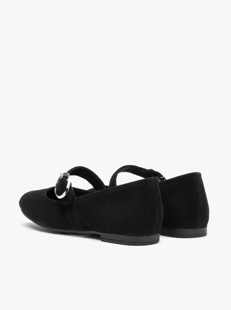 Schwarze Ballerinas aus Veloursleder mit großem Schnallenverschluss