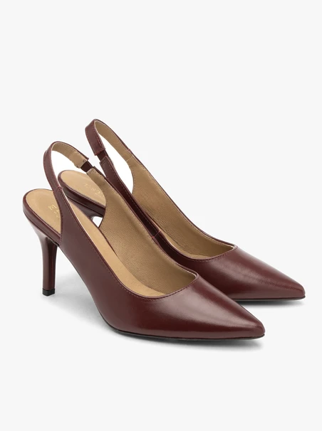Kastanienbraune Slingback-Pumps ohne Absatz