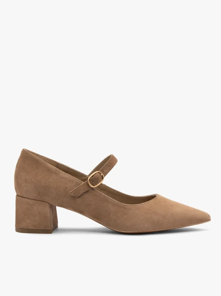 Hellbraune Pumps mit festem Absatz