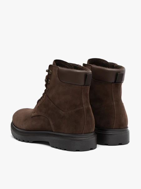 Dunkelbraune kombinierte Lederstiefel