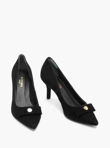Schwarze Velours-Pumps mit Verzierung