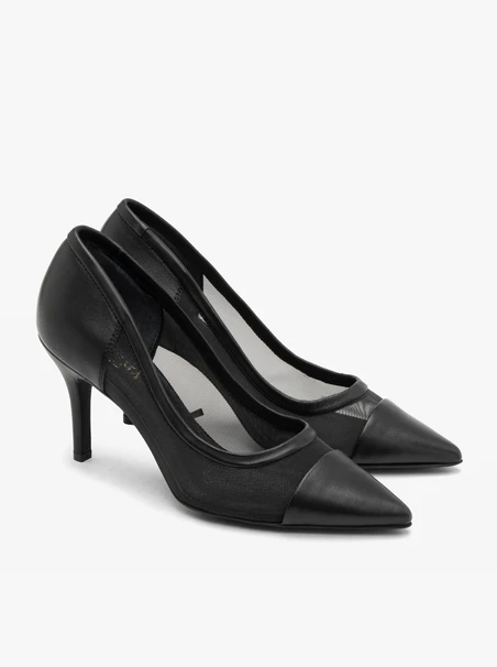 Schwarze Netz-Pumps für Frauen
