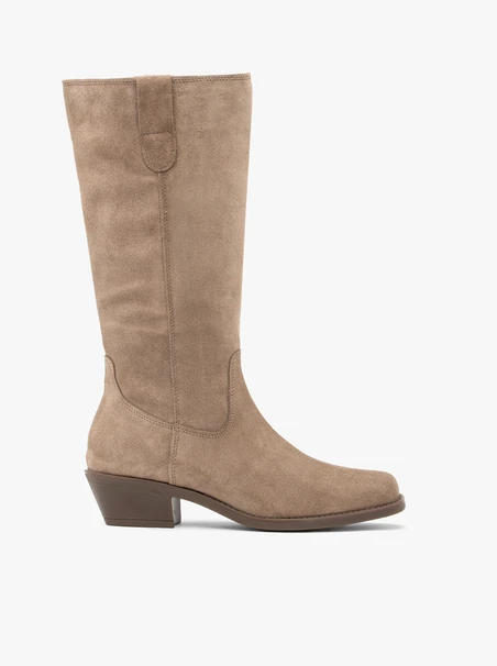 Stiefel aus grau-beigem Veloursleder