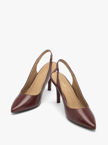 Kastanienbraune Slingback-Pumps ohne Absatz