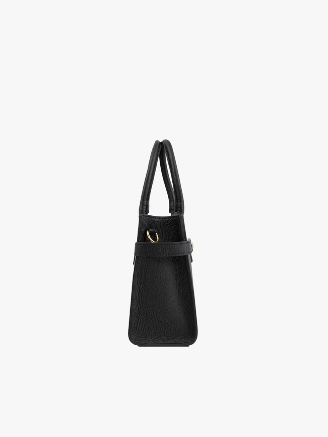 Schwarze Handtasche aus klassisch genarbtem Leder