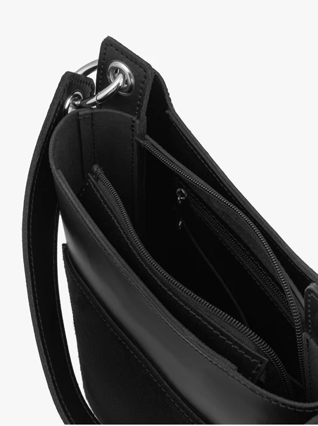 Posttasche aus schwarzem Leder und Velours