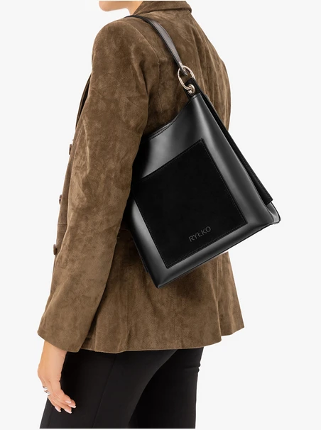 Posttasche aus schwarzem Leder und Velours