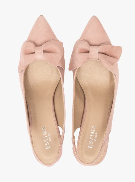Rosa Damen Slingback-Pumps ohne Absatz mit Schleife