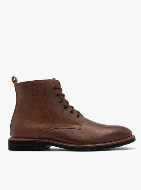 Braune Herren-Winterstiefel aus Vollnarbenleder mit Schnürung und Reißverschluss