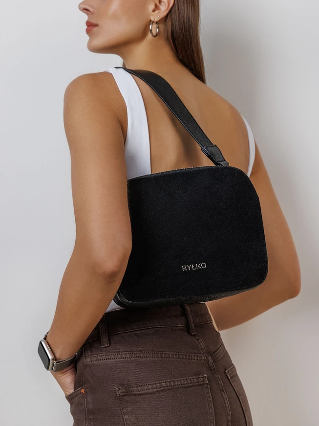 Kleine schwarze Tasche aus Bonded Leather