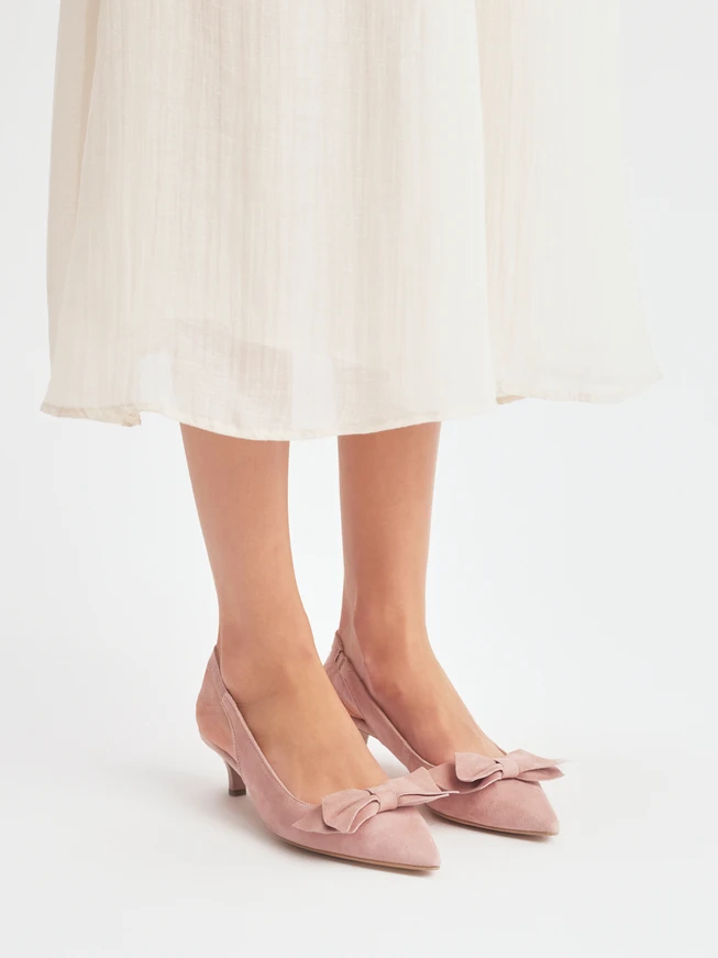 Rosa Damen Slingback-Pumps ohne Absatz mit Schleife