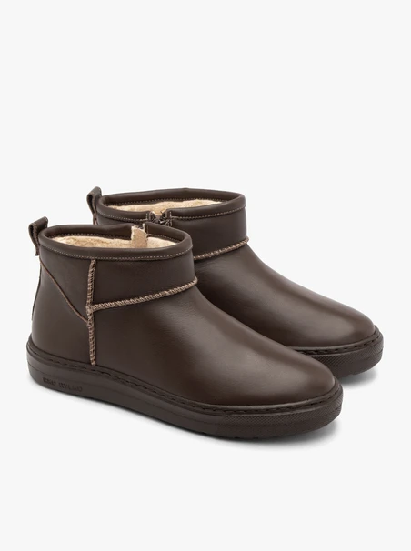 Braune Low-Top-Schneestiefel aus Leder für Damen