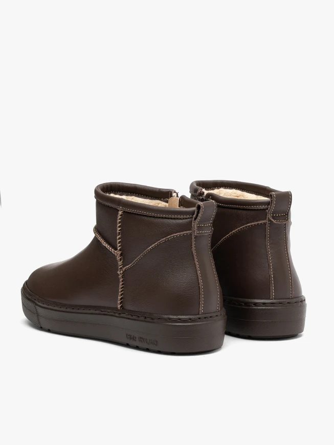 Braune Low-Top-Schneestiefel aus Leder für Damen