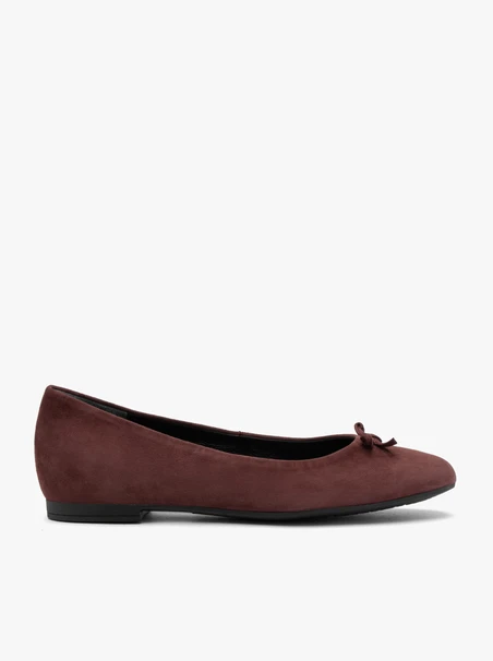 Kastanienbraune Velours-Ballerinas mit Schleife