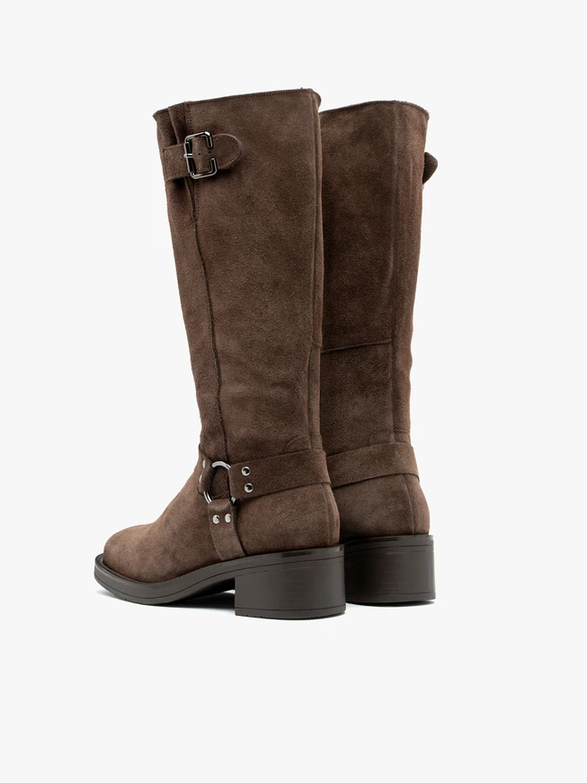 Braune Biker-Stiefel aus Veloursleder