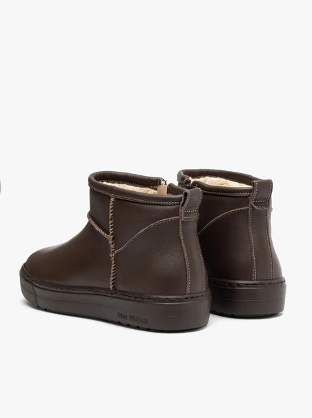 Braune Low-Top-Schneestiefel aus Leder für Damen