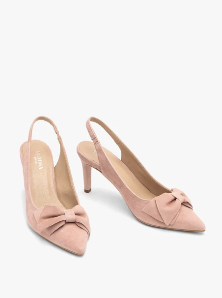 Rosa Damen Slingback-Pumps ohne Absatz mit Schleife