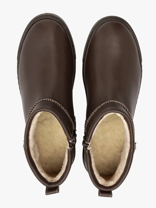 Braune Low-Top-Schneestiefel aus Leder für Damen