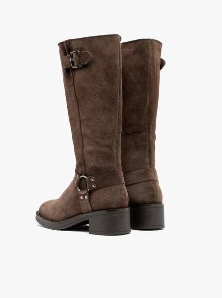 Braune Biker-Stiefel aus Veloursleder