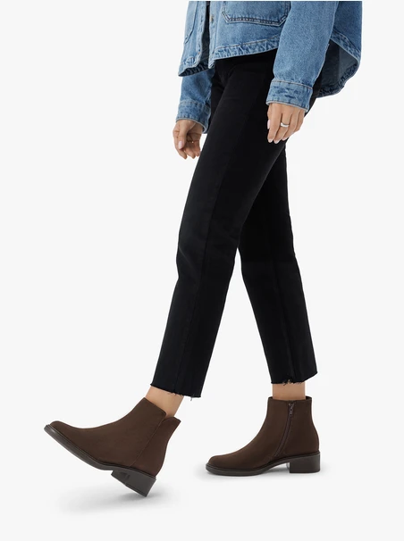 Dunkelbraune Stiefel mit Absatz aus Veloursleder
