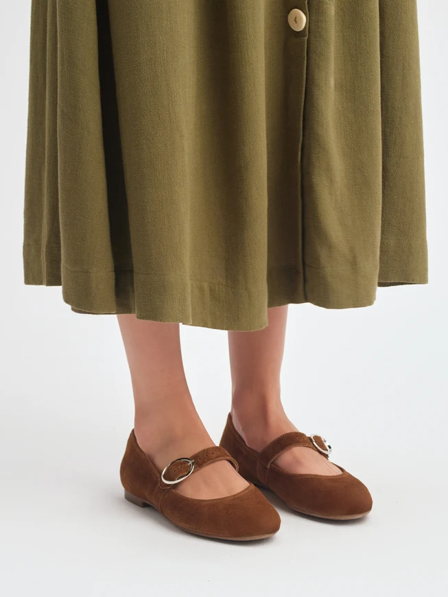 Hellbraune Damen Ballerinas mit Riemen