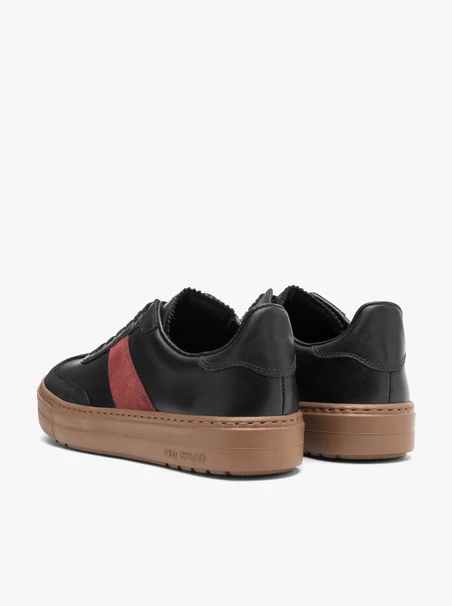 Schwarze Kombination Leder Sport Halbschuhe