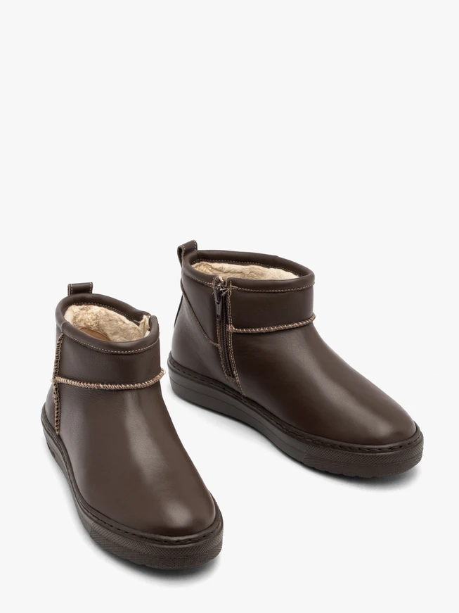 Braune Low-Top-Schneestiefel aus Leder für Damen