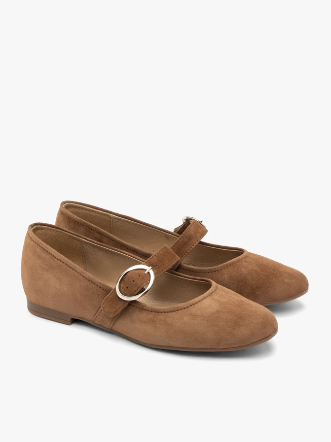 Hellbraune Damen Ballerinas mit Riemen