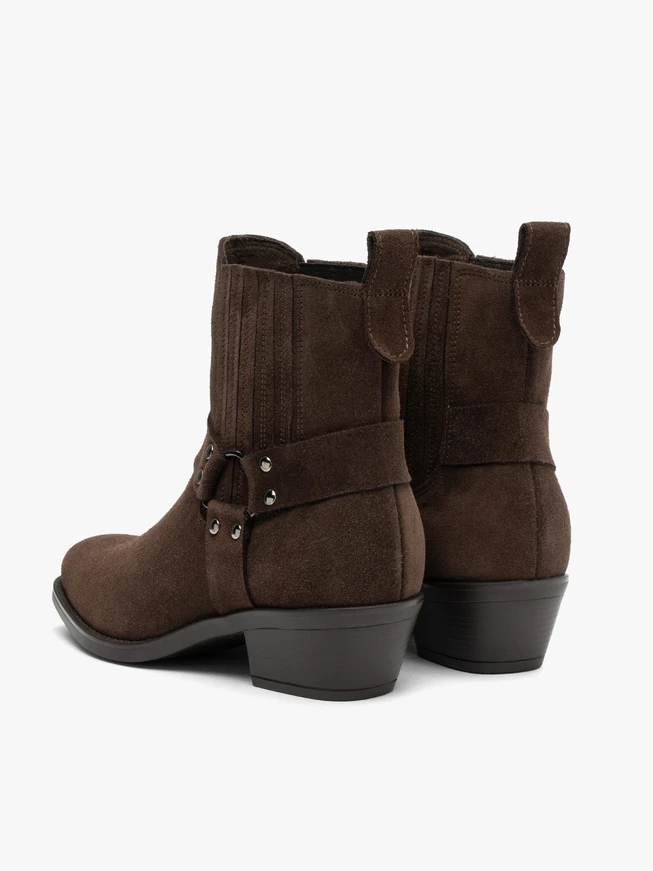 Braune Biker-Stiefel aus Veloursleder