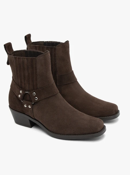 Braune Biker-Stiefel aus Veloursleder