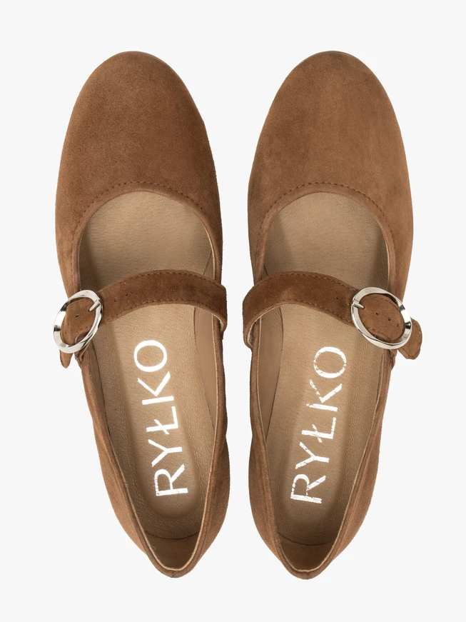 Hellbraune Damen Ballerinas mit Riemen