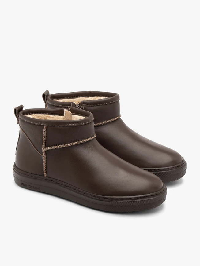 Braune Low-Top-Schneestiefel aus Leder für Damen