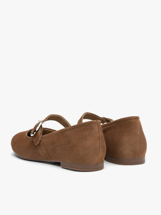 Hellbraune Damen Ballerinas mit Riemen