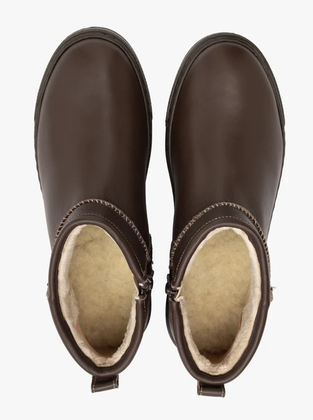 Braune Low-Top-Schneestiefel aus Leder für Damen