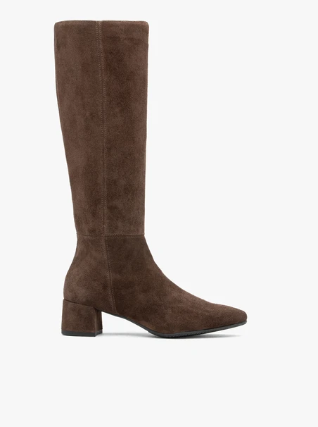 Braune Velourslederstiefel mit Stilettoabsatz