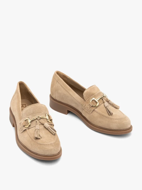 Beige Damenmokassins mit Kupplung